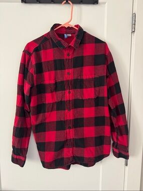 Divided Red and Black Buffalo Check Button-Down Shirt